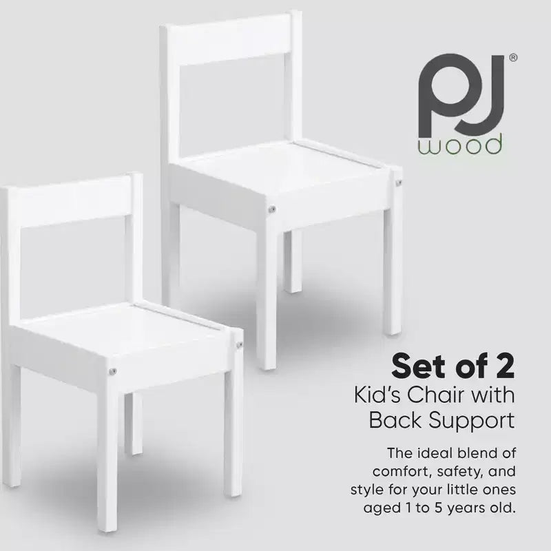 Chaise pour enfants PJ Wood avec dossier à rail supérieur et fixations serrées pour la lecture, les activités artistiques et créatives, les repas et autres activités (Lot de 2)
