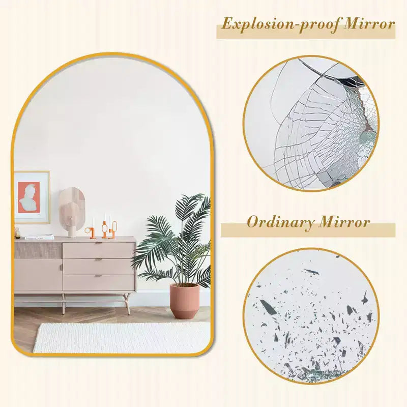 Miroir mural décoratif rectangulaire simple et moderne avec dessus arrondi