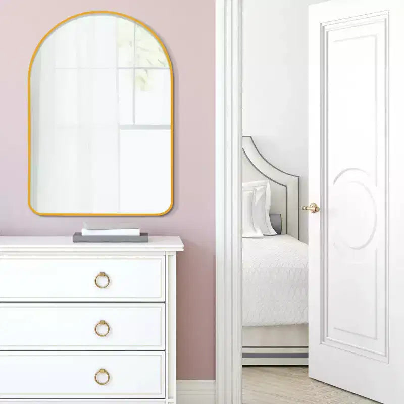 Miroir mural décoratif rectangulaire simple et moderne avec dessus arrondi