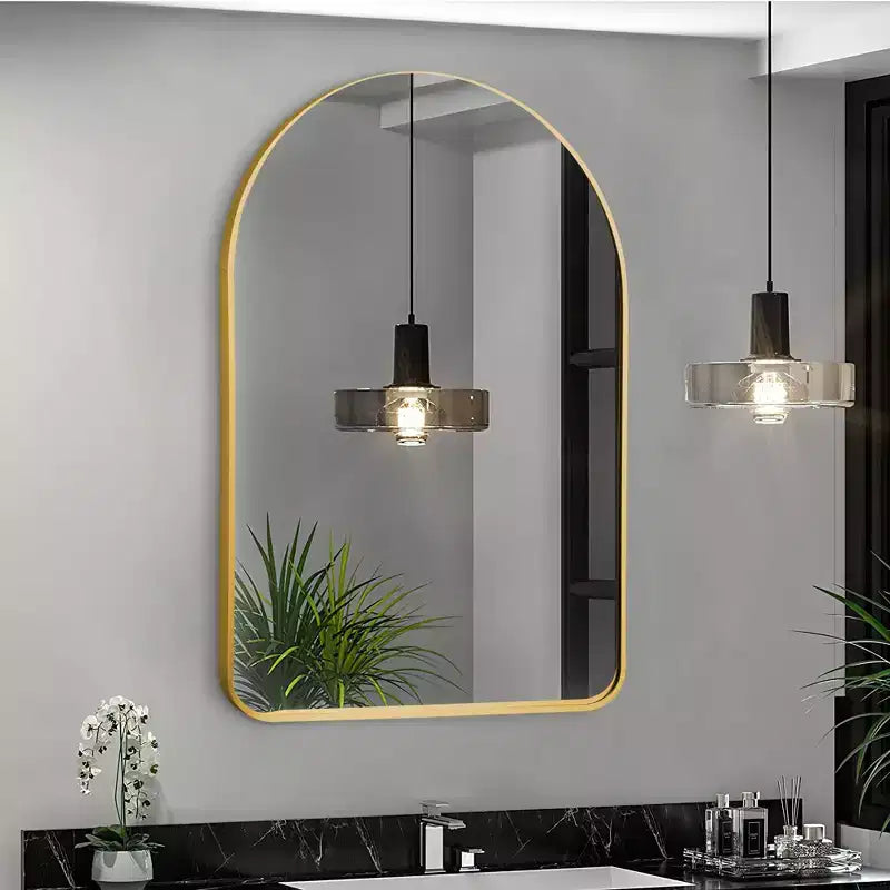Miroir mural décoratif rectangulaire simple et moderne avec dessus arrondi