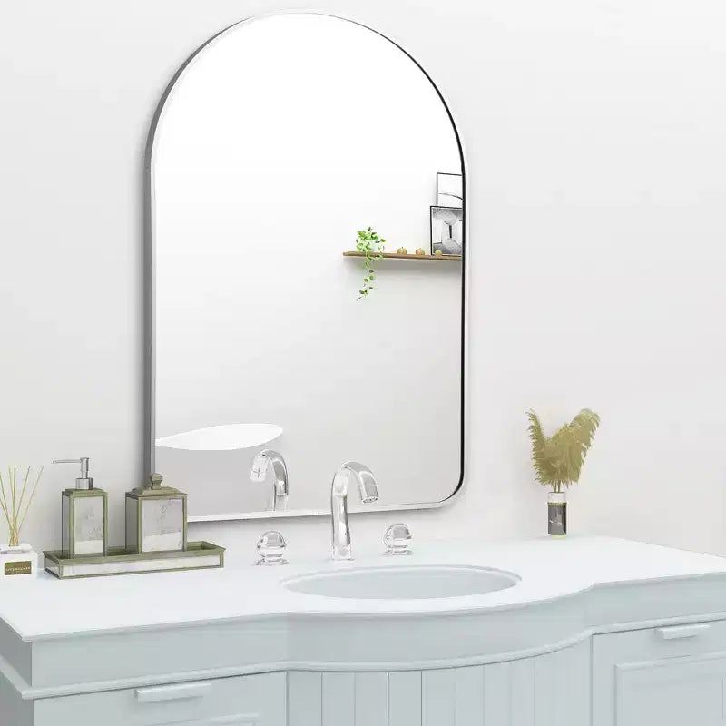 Miroir mural décoratif rectangulaire simple et moderne avec dessus arrondi