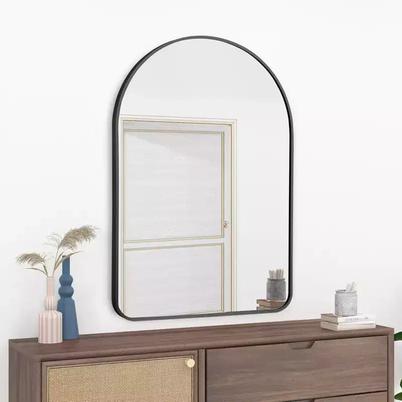 Miroir mural décoratif rectangulaire simple et moderne avec dessus arrondi