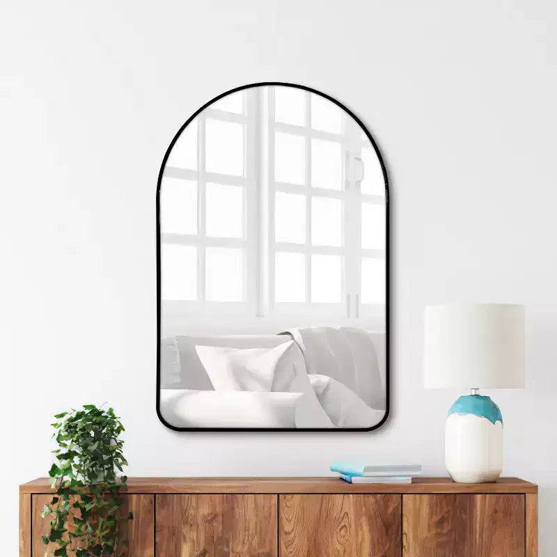 Miroir mural décoratif rectangulaire simple et moderne avec dessus arrondi