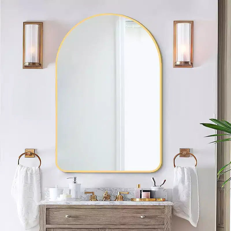 Miroir mural décoratif rectangulaire simple et moderne avec dessus arrondi