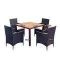 5-Piece Patio Wicker Dining Set, Outdoor Furniture with Acacia Wood Top Table, Black+Creme 4M - ModernLuxe