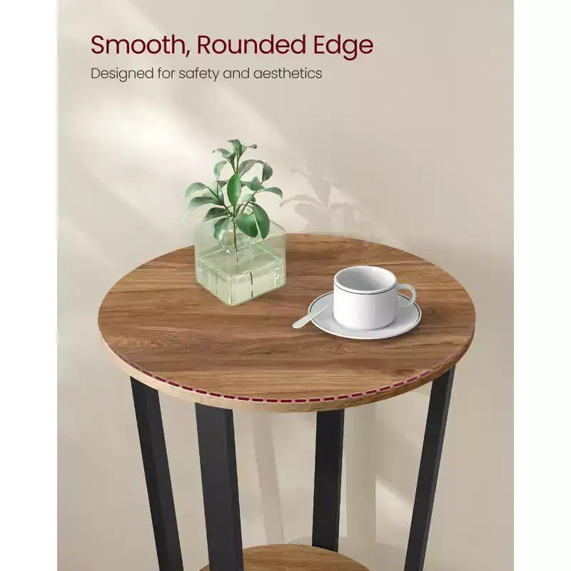 Table d'appoint, table de chevet ronde avec étagère de rangement, montage facile, meuble d'appoint industriel avec cadre en acier