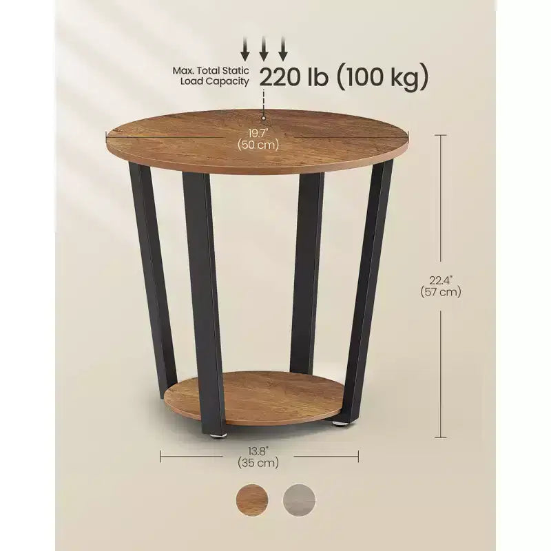 Table d'appoint, table de chevet ronde avec étagère de rangement, montage facile, meuble d'appoint industriel avec cadre en acier