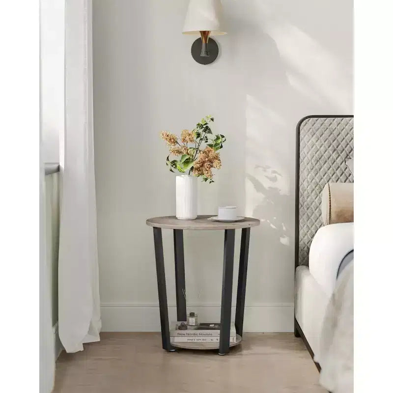 Table d'appoint, table de chevet ronde avec étagère de rangement, montage facile, meuble d'appoint industriel avec cadre en acier