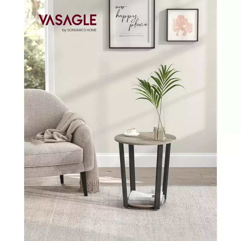 Table d'appoint, table de chevet ronde avec étagère de rangement, montage facile, meuble d'appoint industriel avec cadre en acier