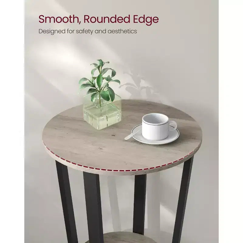 Table d'appoint, table de chevet ronde avec étagère de rangement, montage facile, meuble d'appoint industriel avec cadre en acier