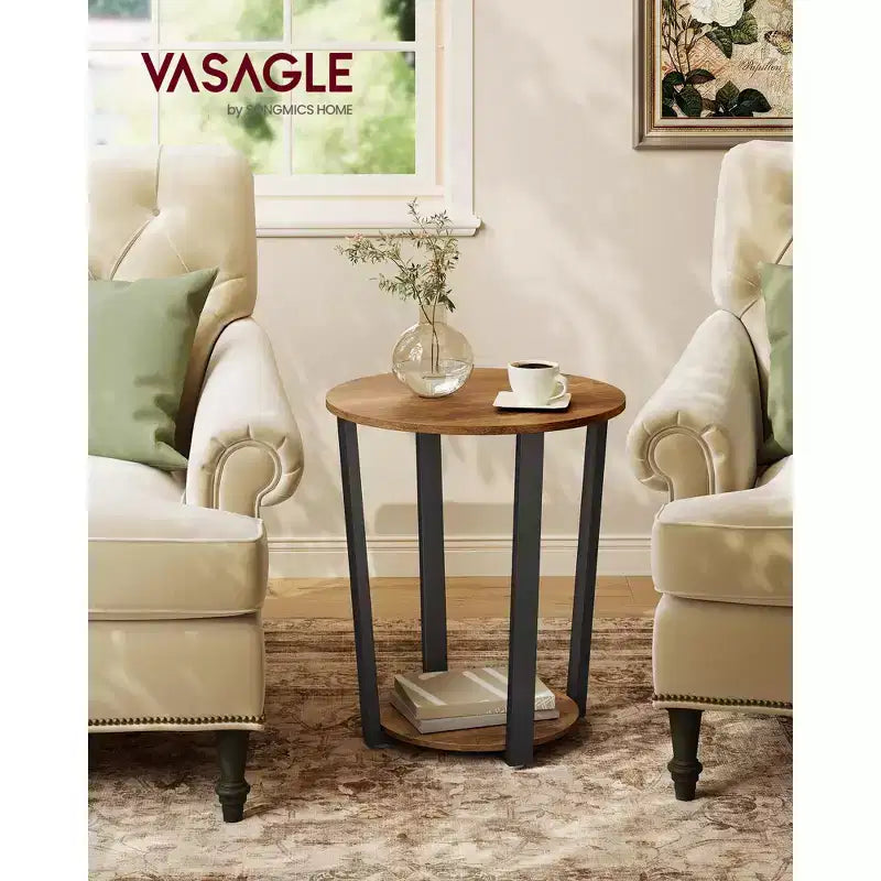 Table d'appoint, table de chevet ronde avec étagère de rangement, montage facile, meuble d'appoint industriel avec cadre en acier