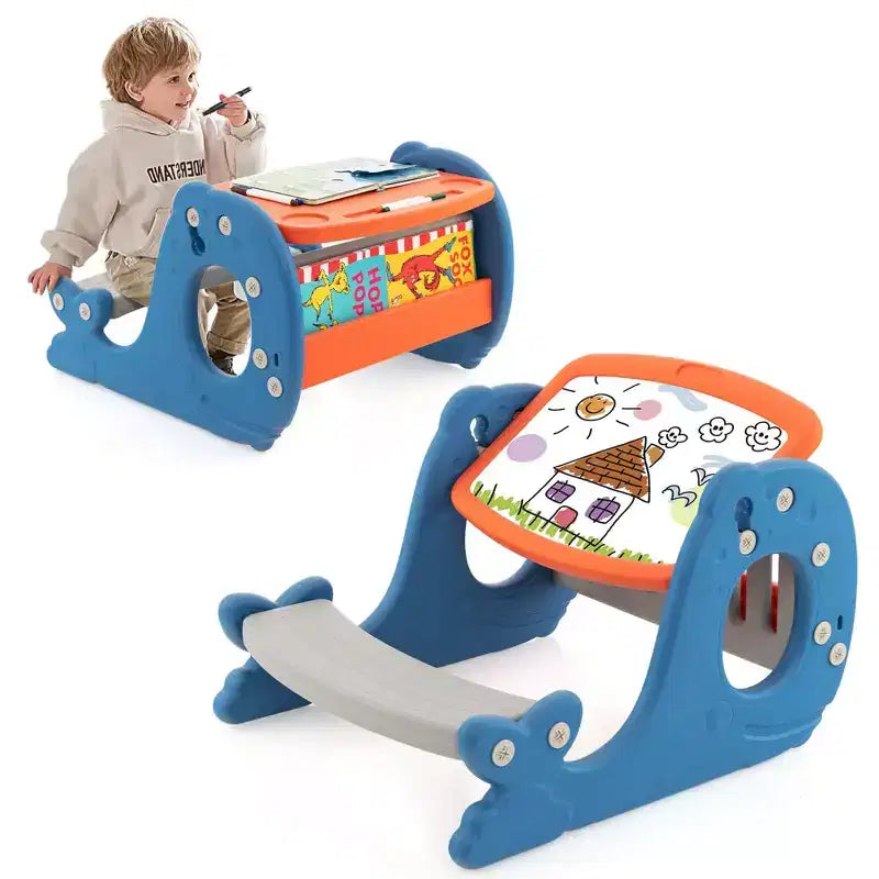Bureau de dessin et de jeu pour enfants avec tableau blanc effaçable inclinable pour gribouiller et manger