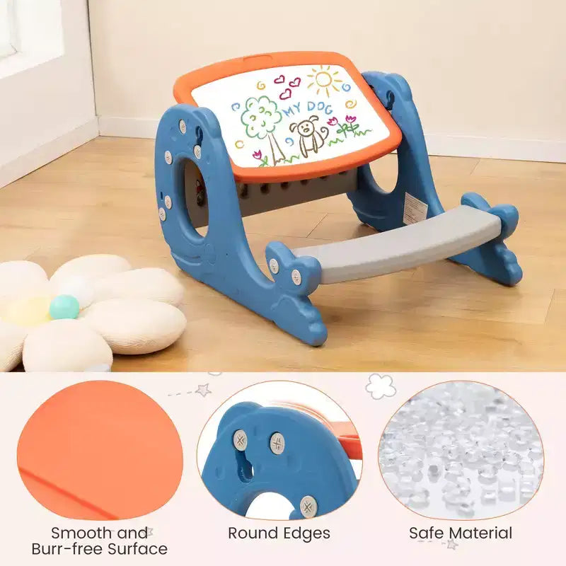 Bureau de dessin et de jeu pour enfants avec tableau blanc effaçable inclinable pour gribouiller et manger