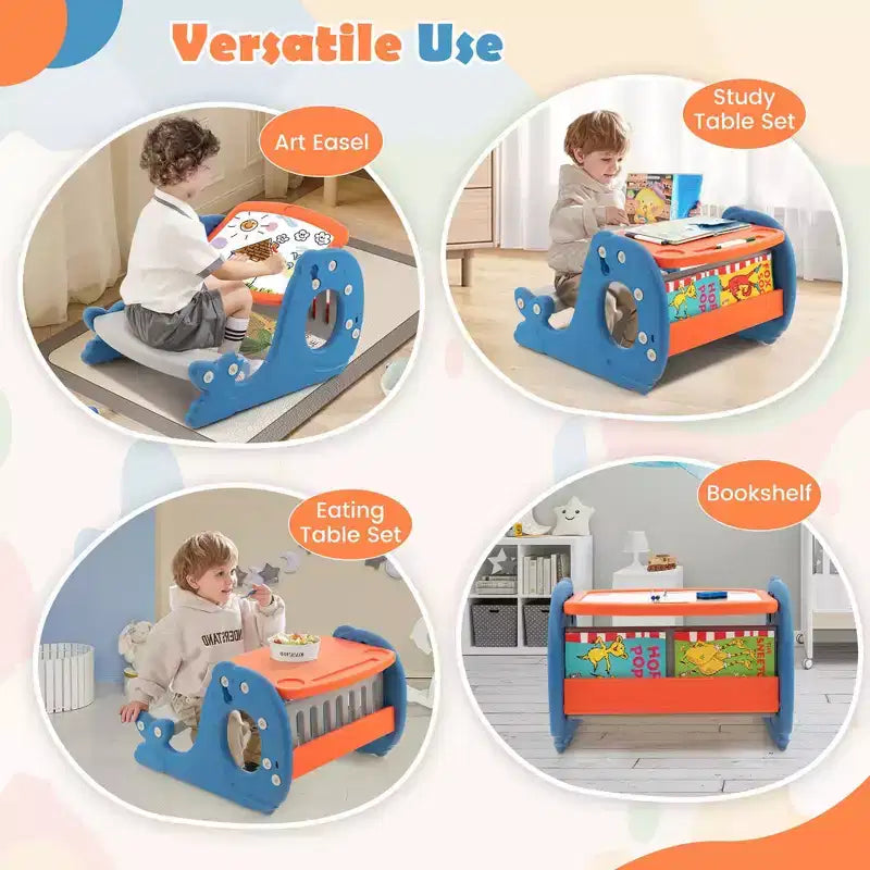 Bureau de dessin et de jeu pour enfants avec tableau blanc effaçable inclinable pour gribouiller et manger