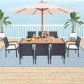 Costway 9 Pieces Patio Rattan Dining Set with Acacia Wood Table, 1.9 Umbrella Hole