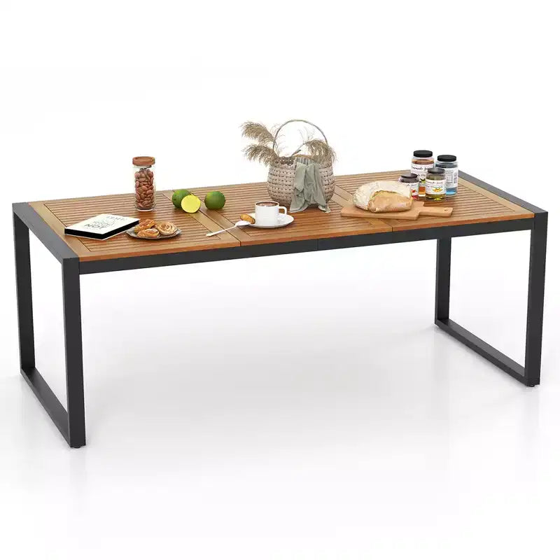 Ensemble de salle à manger 9 pièces en rotin Costway avec table en bois d'acacia, trou de parasol de 1,9 po