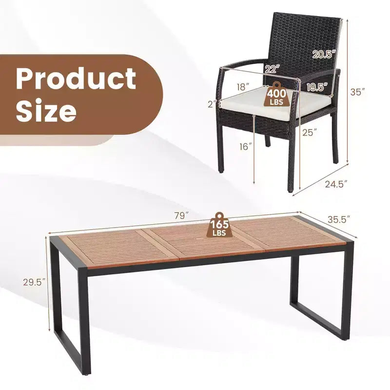 Ensemble de salle à manger 9 pièces en rotin Costway avec table en bois d'acacia, trou de parasol de 1,9 po
