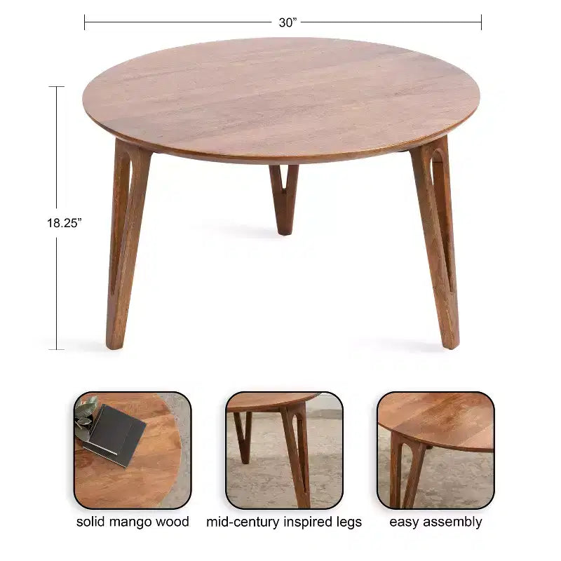 Table basse ronde, 30x30x19, Noyer Marron