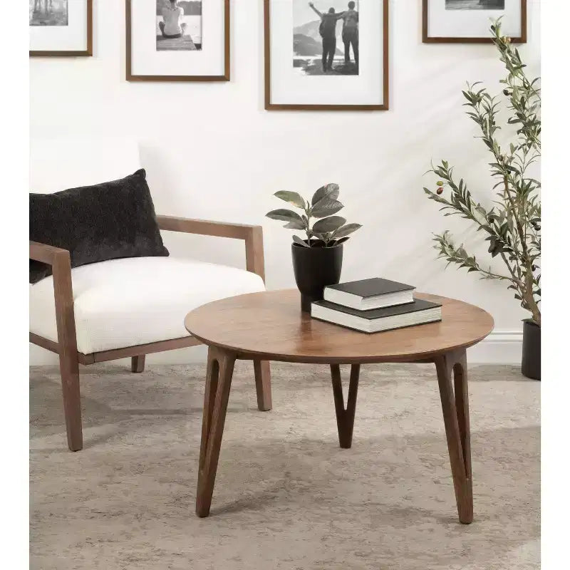 Table basse ronde, 30x30x19, Noyer Marron