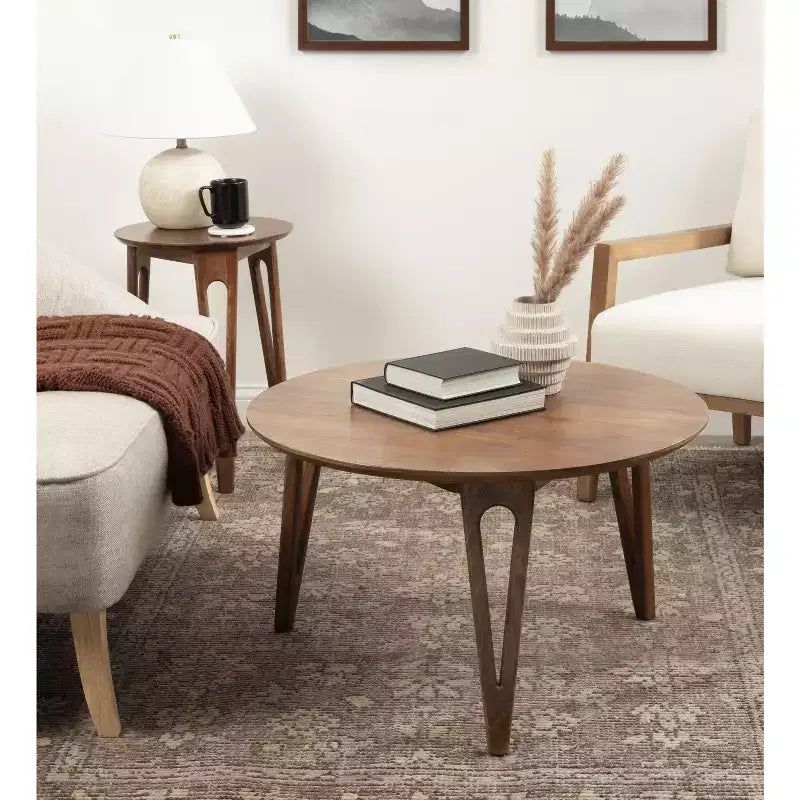 Table basse ronde, 30x30x19, Noyer Marron