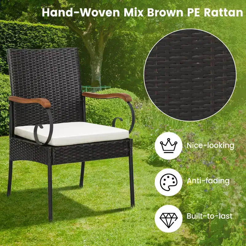 Ensemble de salle à manger Costway 9 pièces en rotin pour patio avec table en bois d'acacia, coussins, trou pour parasol de 1,9 po