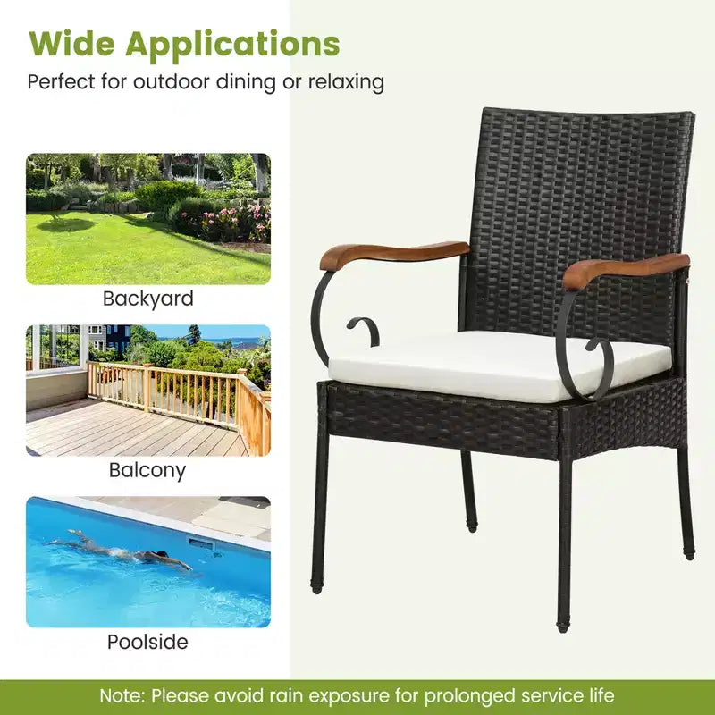 Ensemble de salle à manger Costway 9 pièces en rotin pour patio avec table en bois d'acacia, coussins, trou pour parasol de 1,9 po