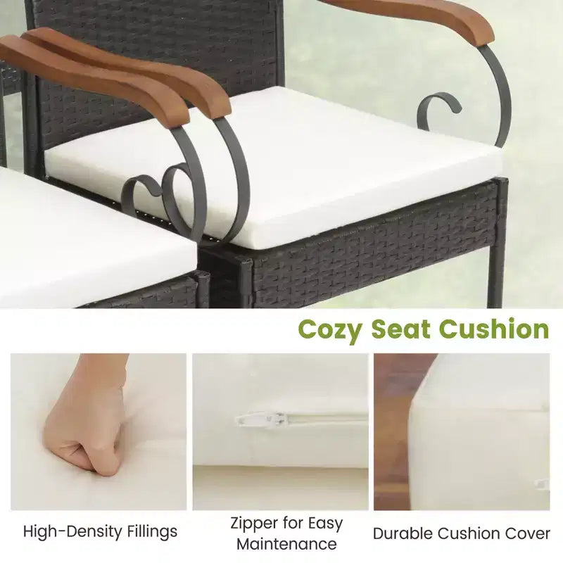 Ensemble de salle à manger Costway 9 pièces en rotin pour patio avec table en bois d'acacia, coussins, trou pour parasol de 1,9 po