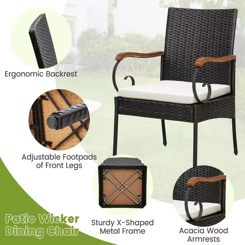 Ensemble de salle à manger Costway 9 pièces en rotin pour patio avec table en bois d'acacia, coussins, trou pour parasol de 1,9 po