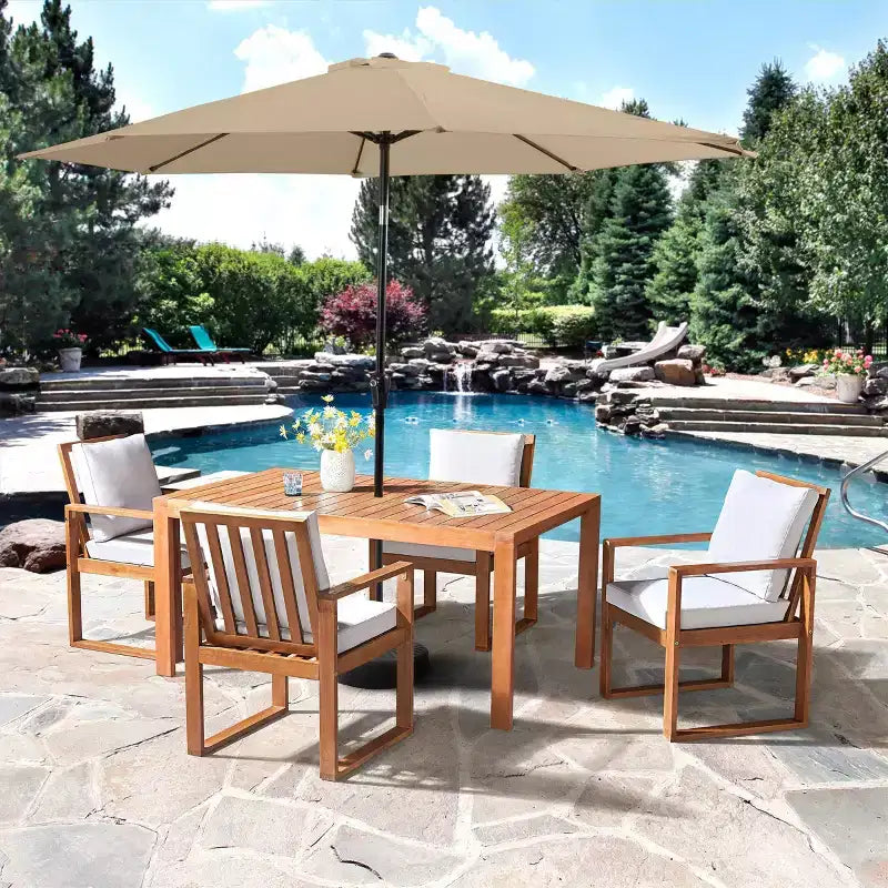 Ensemble de salle à manger d'extérieur 6 pièces Alaterre Furniture, table Weston avec parasol inclinable automatique de 3 m