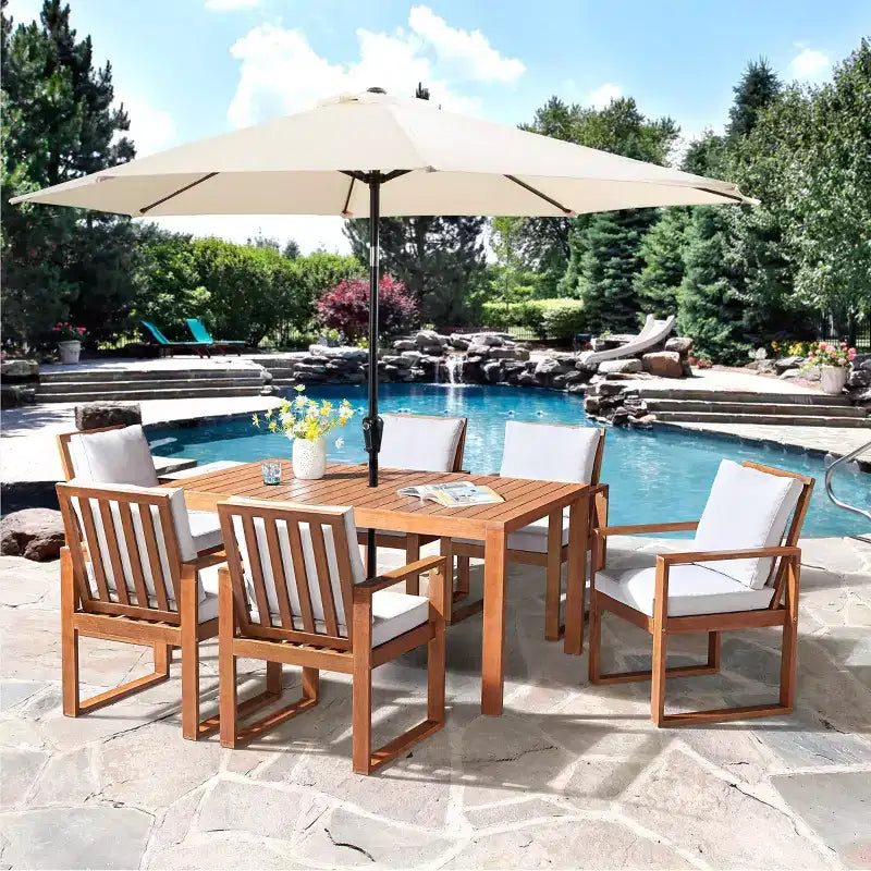 Alaterre Furniture Ensemble de salle à manger d'extérieur 8 pièces, table Weston avec parasol inclinable automatique de 3 m