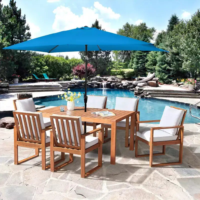 Ensemble de salle à manger d'extérieur 8 pièces Alaterre Furniture, table Weston avec parasol rectangulaire de 3 m
