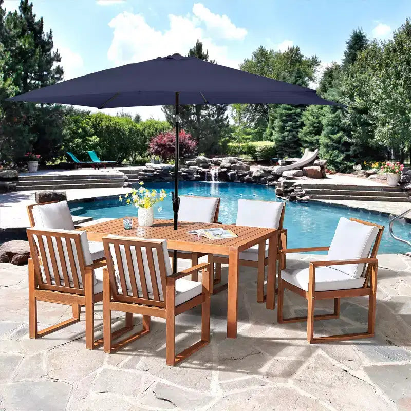 Ensemble de salle à manger d'extérieur 8 pièces Alaterre Furniture, table Weston avec parasol rectangulaire de 3 m