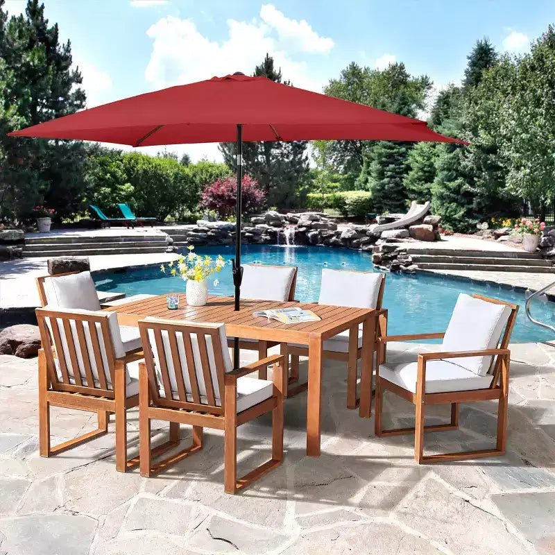 Ensemble de salle à manger d'extérieur 8 pièces Alaterre Furniture, table Weston avec parasol rectangulaire de 3 m