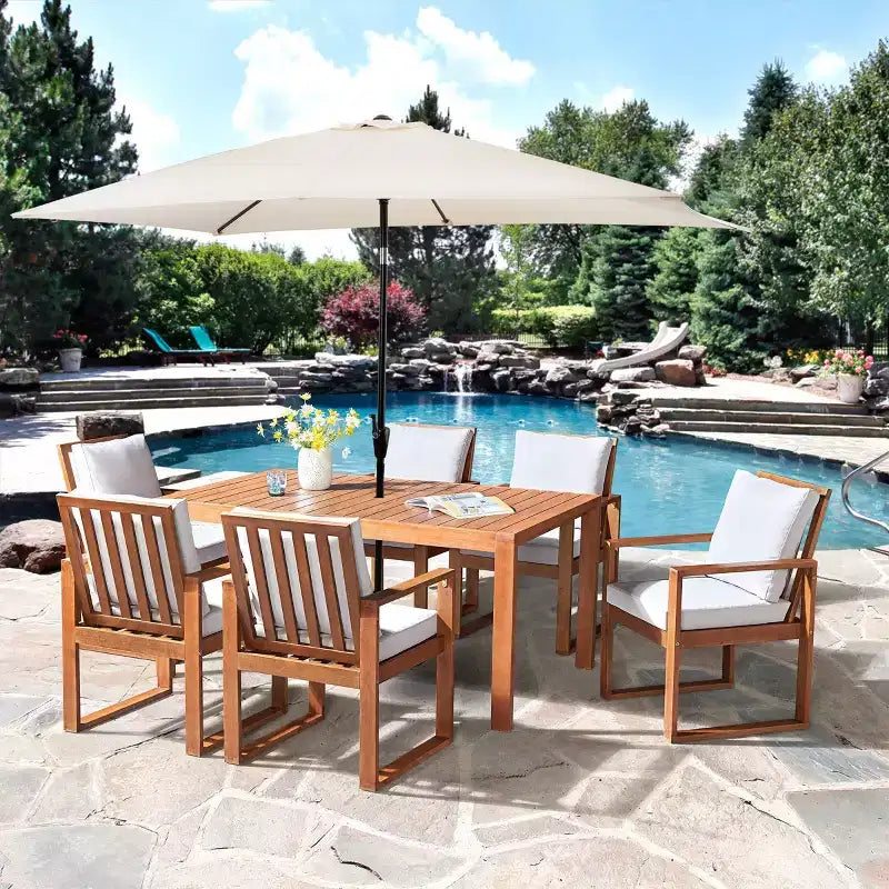 Ensemble de salle à manger d'extérieur 8 pièces Alaterre Furniture, table Weston avec parasol rectangulaire de 3 m