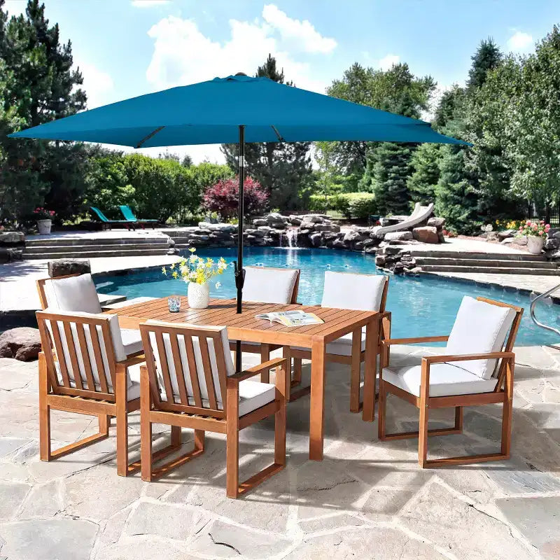 Ensemble de salle à manger d'extérieur 8 pièces Alaterre Furniture, table Weston avec parasol rectangulaire de 3 m