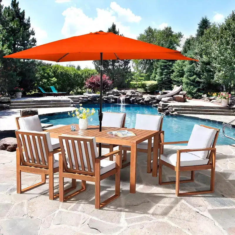 Ensemble de salle à manger d'extérieur 8 pièces Alaterre Furniture, table Weston avec parasol rectangulaire de 3 m