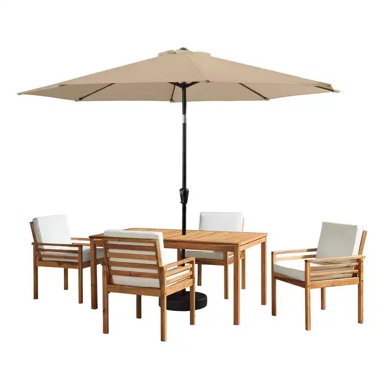 Alaterre Furniture 6pc Outdoor Patio Dining Set, Okemo Table with 10' Auto Tilt Umbrella