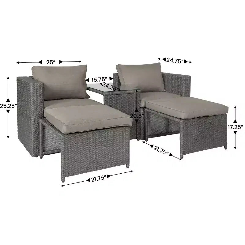 Ensemble canapé modulable intérieur/extérieur Emma et Oliver avec ottomans et table en verre