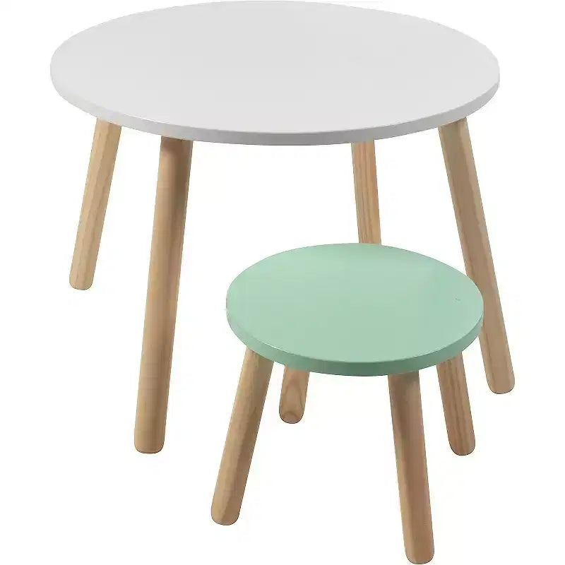 Table et chaises en bois pour enfants avec 4 sièges animaux - Tigre, panda, renard et tabouret adulte - Meubles de salle de jeux pour la maison, la garderie, la salle de classe - Centre d'activités pour tout-petits