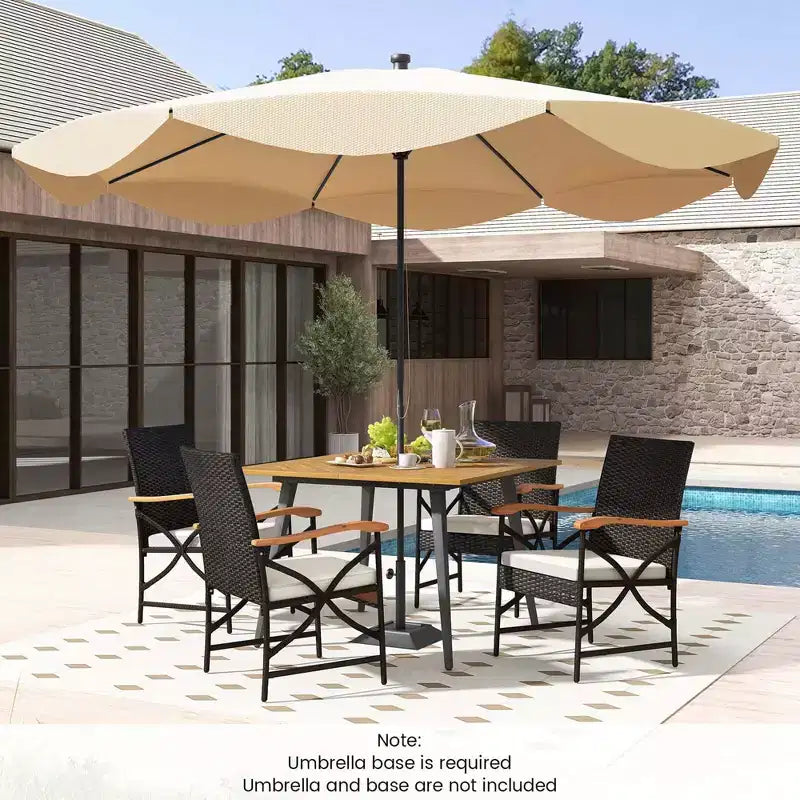 Costway Ensemble de salle à manger 5 pièces en rotin synthétique avec table et chaises, coussins et trou de parasol de 1,9 po