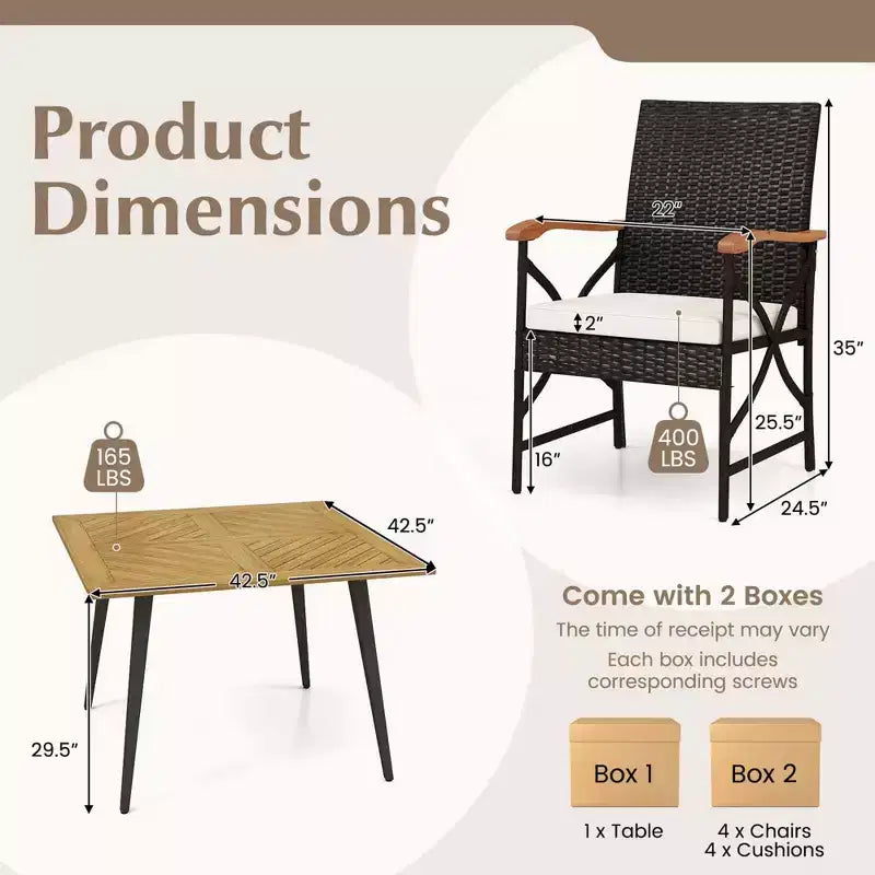Costway Ensemble de salle à manger 5 pièces en rotin synthétique avec table et chaises, coussins et trou de parasol de 1,9 po