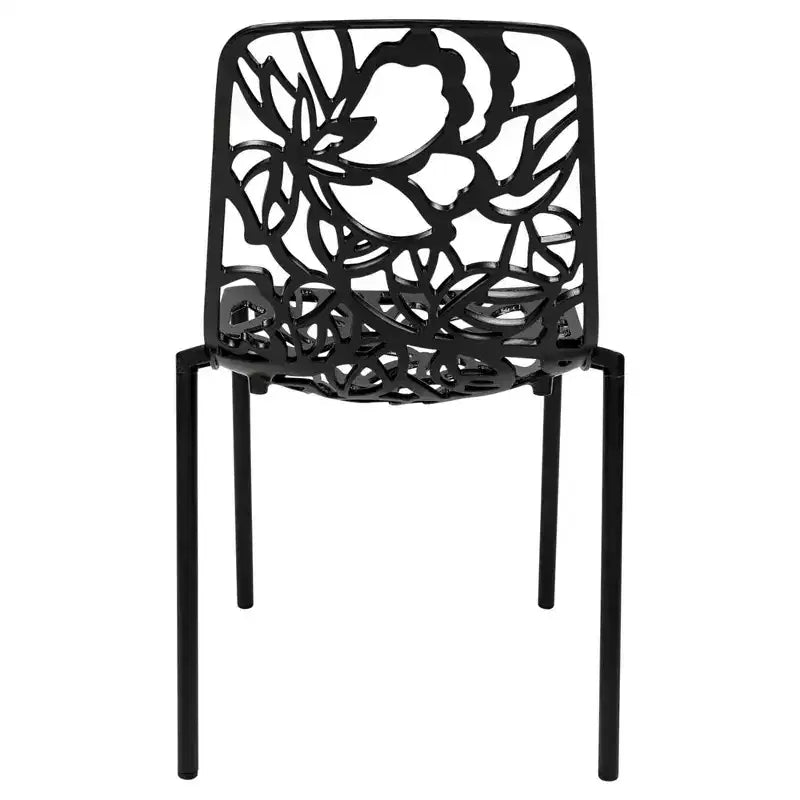 LeisureMod Devon Ensemble de salle à manger d'extérieur 3 pièces en aluminium avec table en verre trempé et 2 chaises empilables motif fleur