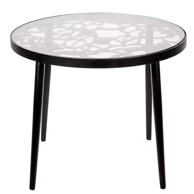 LeisureMod Devon Ensemble de salle à manger d'extérieur 3 pièces en aluminium avec table en verre trempé et 2 chaises empilables motif fleur