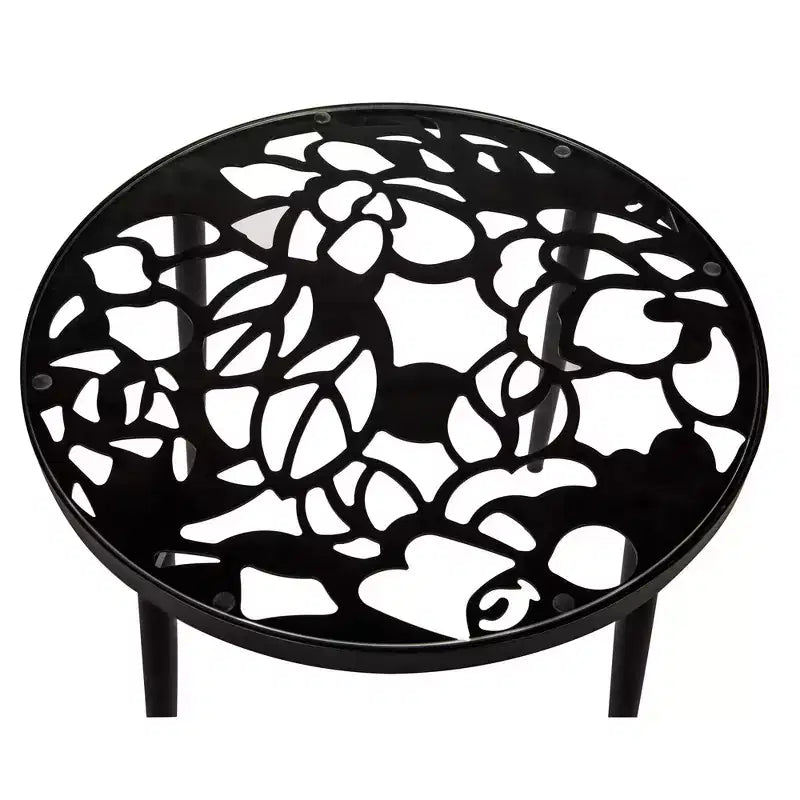 LeisureMod Devon Ensemble de salle à manger d'extérieur 3 pièces en aluminium avec table en verre trempé et 2 chaises empilables motif fleur