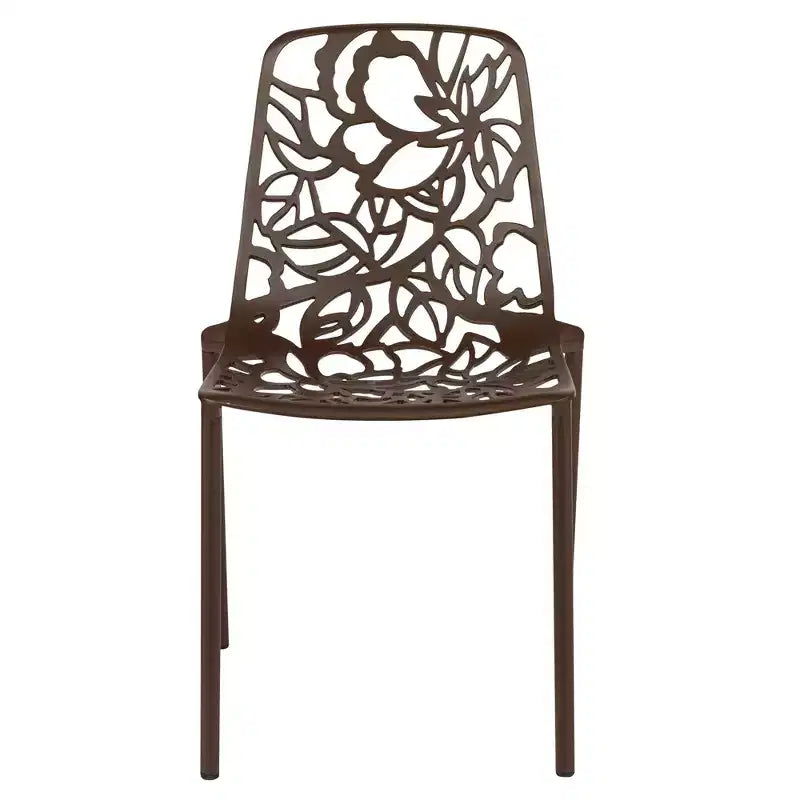 LeisureMod Devon Ensemble de salle à manger d'extérieur 3 pièces en aluminium avec table en verre trempé et 2 chaises empilables motif fleur