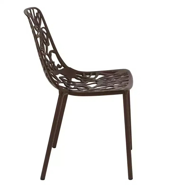 LeisureMod Devon Ensemble de salle à manger d'extérieur 3 pièces en aluminium avec table en verre trempé et 2 chaises empilables motif fleur