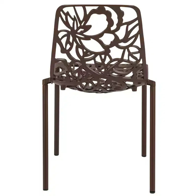 LeisureMod Devon Ensemble de salle à manger d'extérieur 3 pièces en aluminium avec table en verre trempé et 2 chaises empilables motif fleur