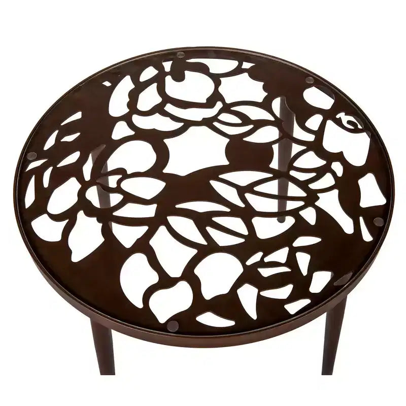 LeisureMod Devon Ensemble de salle à manger d'extérieur 3 pièces en aluminium avec table en verre trempé et 2 chaises empilables motif fleur