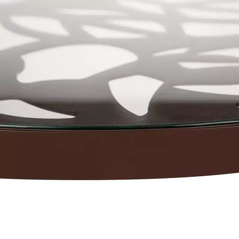 LeisureMod Devon Ensemble de salle à manger d'extérieur 3 pièces en aluminium avec table en verre trempé et 2 chaises empilables motif fleur