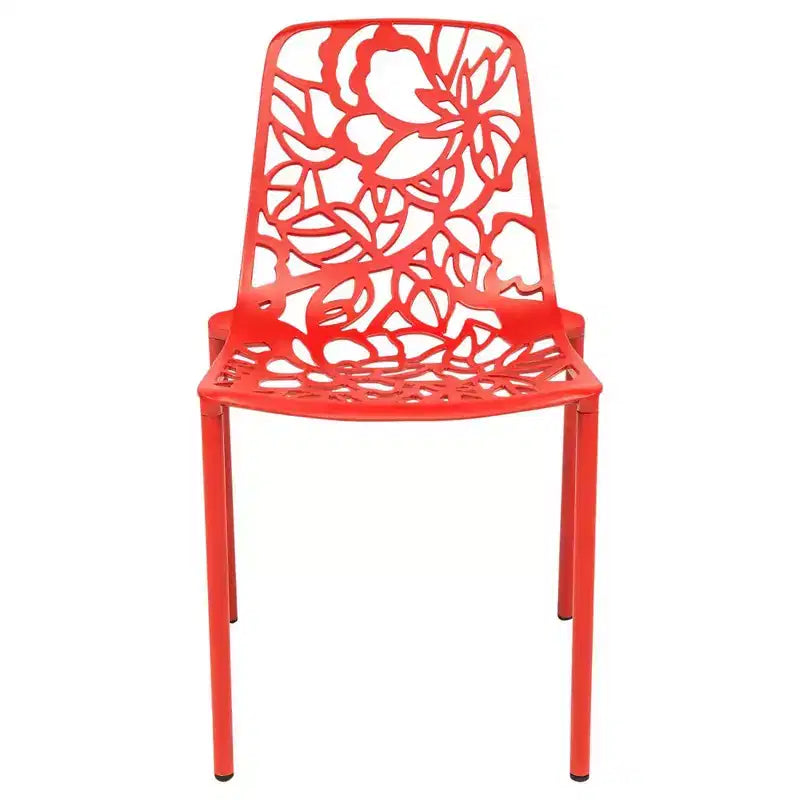LeisureMod Devon Ensemble de salle à manger d'extérieur 3 pièces en aluminium avec table en verre trempé et 2 chaises empilables motif fleur